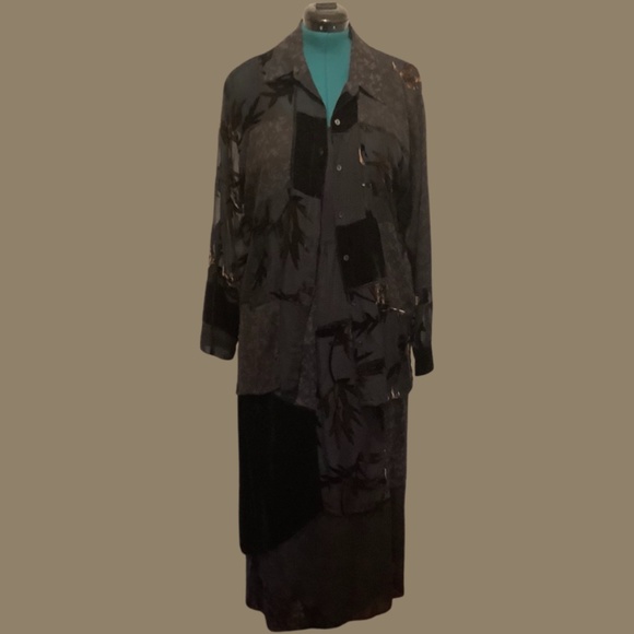 VINTAGE CHICO’S DESIGN SHEER PATCHWORK VELVET/BRONZE SET - Picture 4 of 9